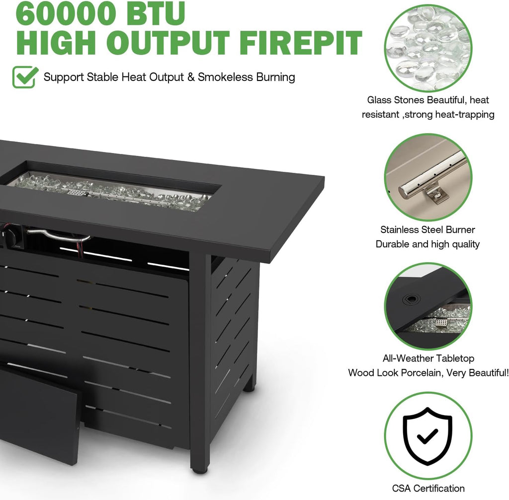 42 Inch Gas Fire Pit Table, 60,000 BTU Propane Pits for Outside with Steel Lid and Waterproof Cover, 2 in 1 Firepit Table Gatherings Parties on Patio - Image 3