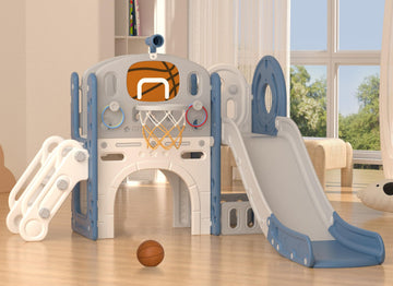 Toddler Slide Set, 9 in 1 Indoor Outdoor Playset for 1-3, Blue Gray