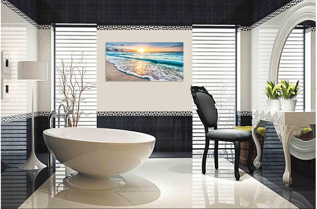 1 Panel Beach Wall Art Beach Art for Wall Blue Sea Sunset White Seaside Art Pictures of the Ocean Print on Canvas