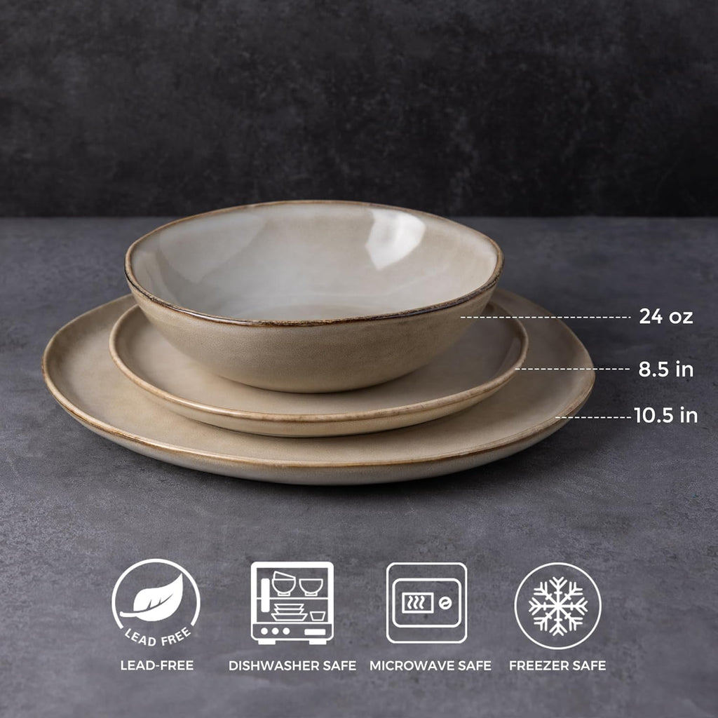 Ceramic Dinnerware Sets,Handmade Reactive Glaze Stoneware Plates and Bowls Sets,Highly Scratch Resistant | Dishwasher