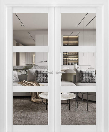 Lucia 2555 | Double Swing Interior French Doors with Glass, Solid Wood, Prehung, Hardware Included, 