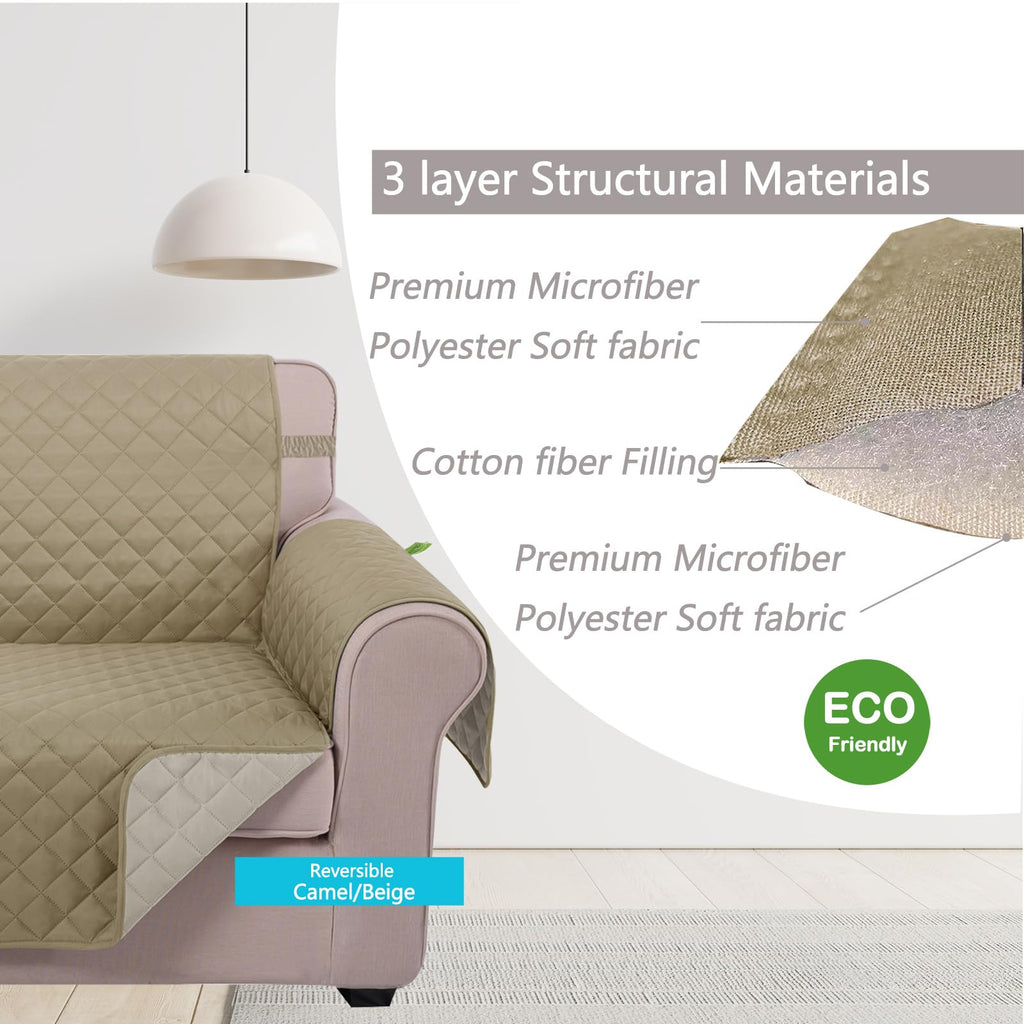 Loveseat Sofa Cover for 2 Cushion Couch, Light Camel/Beige