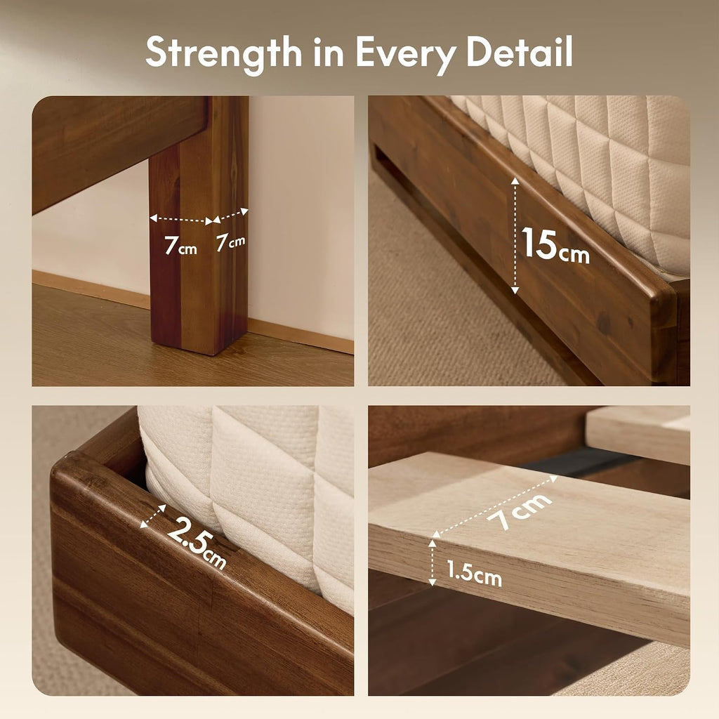 Hako G3 Queen Solid Acacia Wood Platform Bed Frame with Storage Headboard, Tool-Free Fast Assembly,1500 lbs,Premium