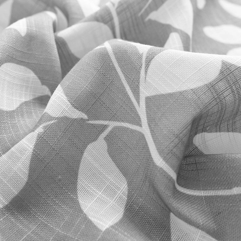 Grey White Kitchen Tier Curtains 27x36"L Short Leaf Print Cafe Curtain 2pc