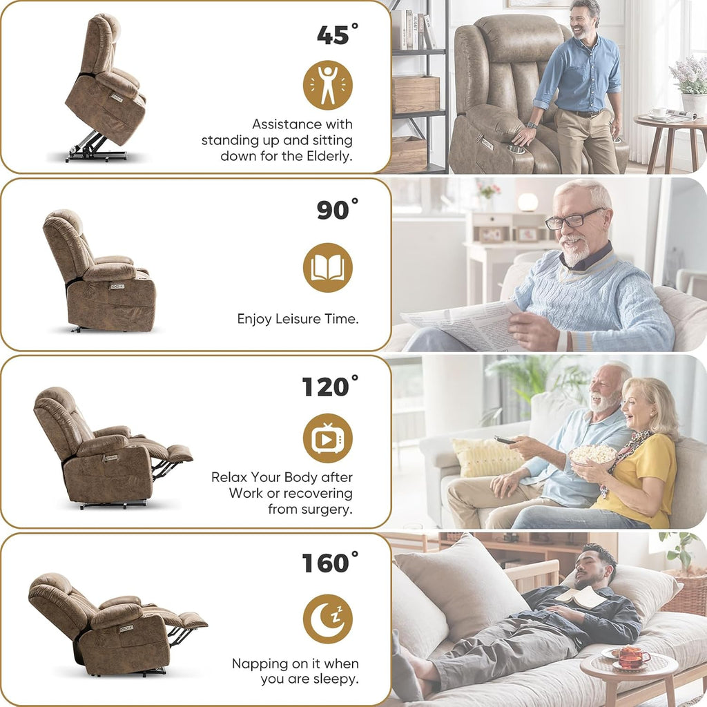 Oversized Power Lift Recliner Chair for Elderly, Big and Tall with Massage and Heating, Breathable Faux Leather with