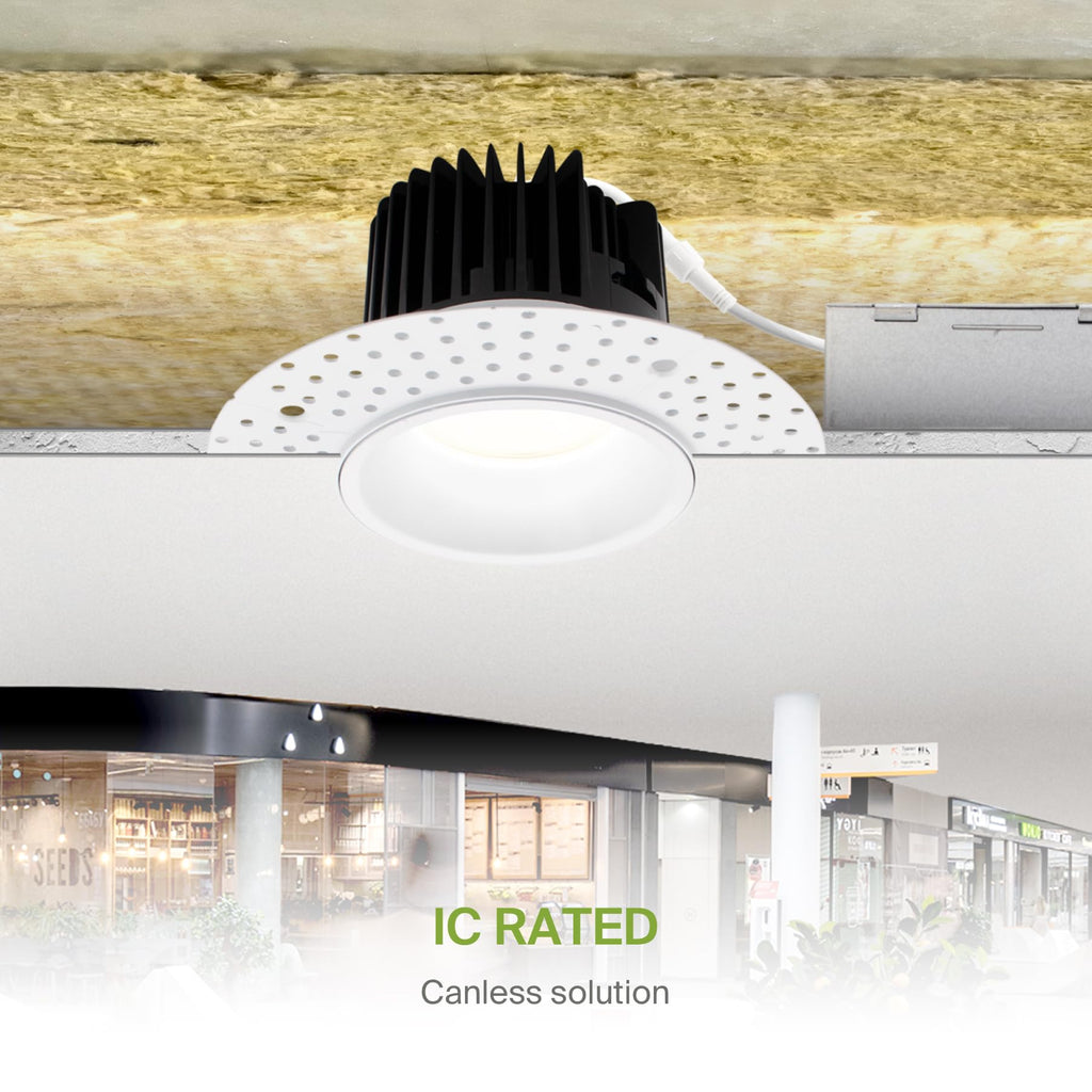 4 Inch Trimless LED Recessed Ceiling Light Fixture, Mud-in Canless Downlight with Junction Box, 5CCT 2700K-5000K, 15W