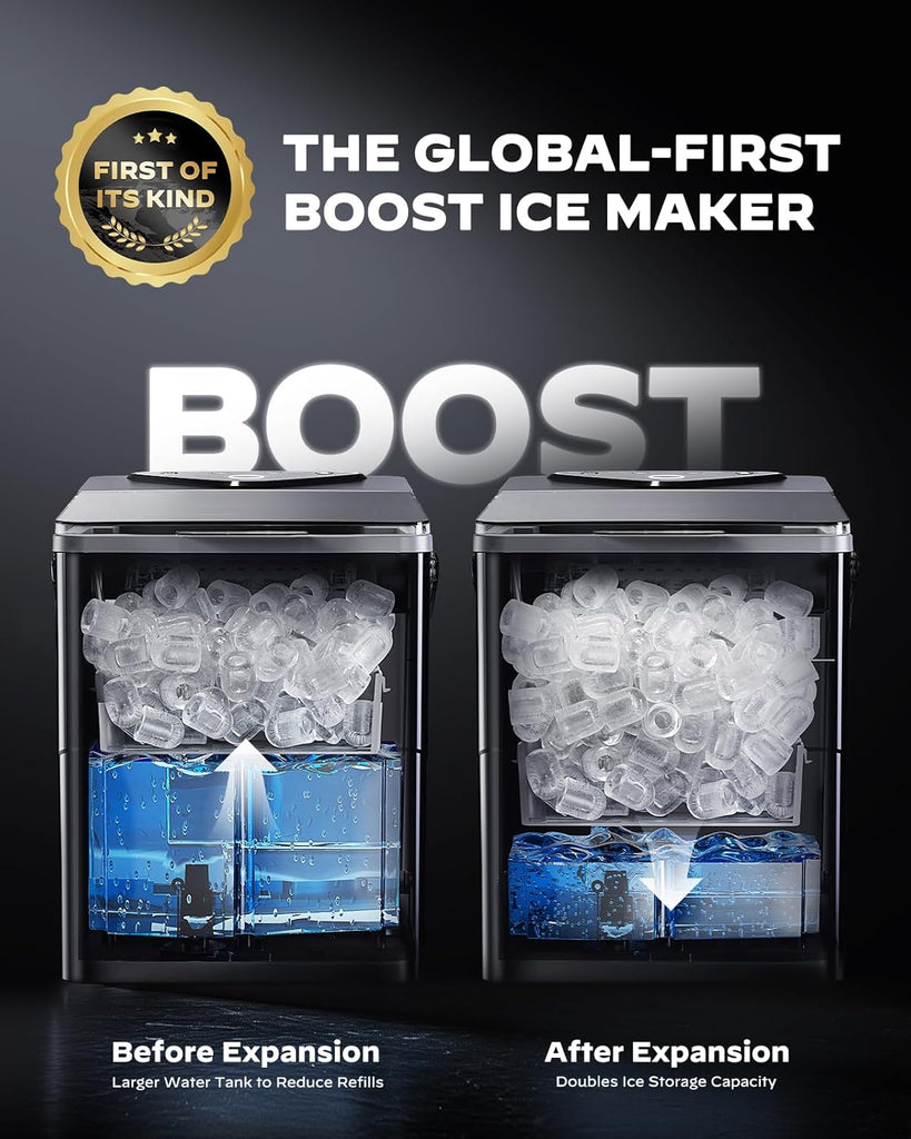 Ice Maker Countertop with Expandable 2.5L Ice Basket & 1.8L Water Tank, 9 Bullet Ice Cubes in 6 Mins, Portable Ice