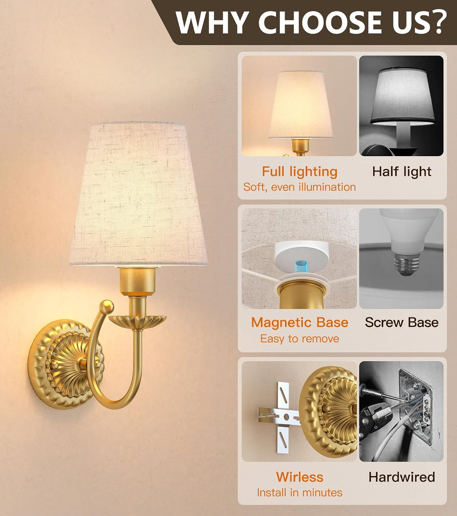 Wireless Wall Sconces Set of Two 14"H, 5300mAh Battery Operated Wall Sconce, Rechargeable Bulbs with Remote, 15