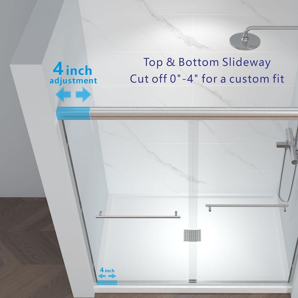 56-60" W x 72" H Semi-Frameless Bypass Sliding Shower Door, Easy-to-Clean Treated Clear Tempered SGCC Glass