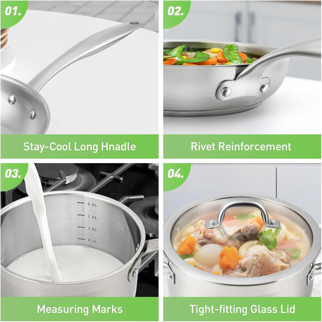 Professional Stainless Steel Pots and Pans Set, 17PC Induction Cookware Set, Impact-bonded Technology | Family