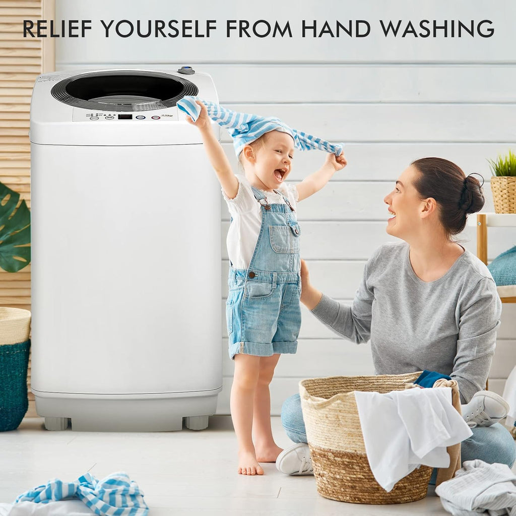 Portable Washing Machine, 8Lbs Capacity Full-automatic Washer with 6 Wash Programs, LED Display, 3 Water Levels