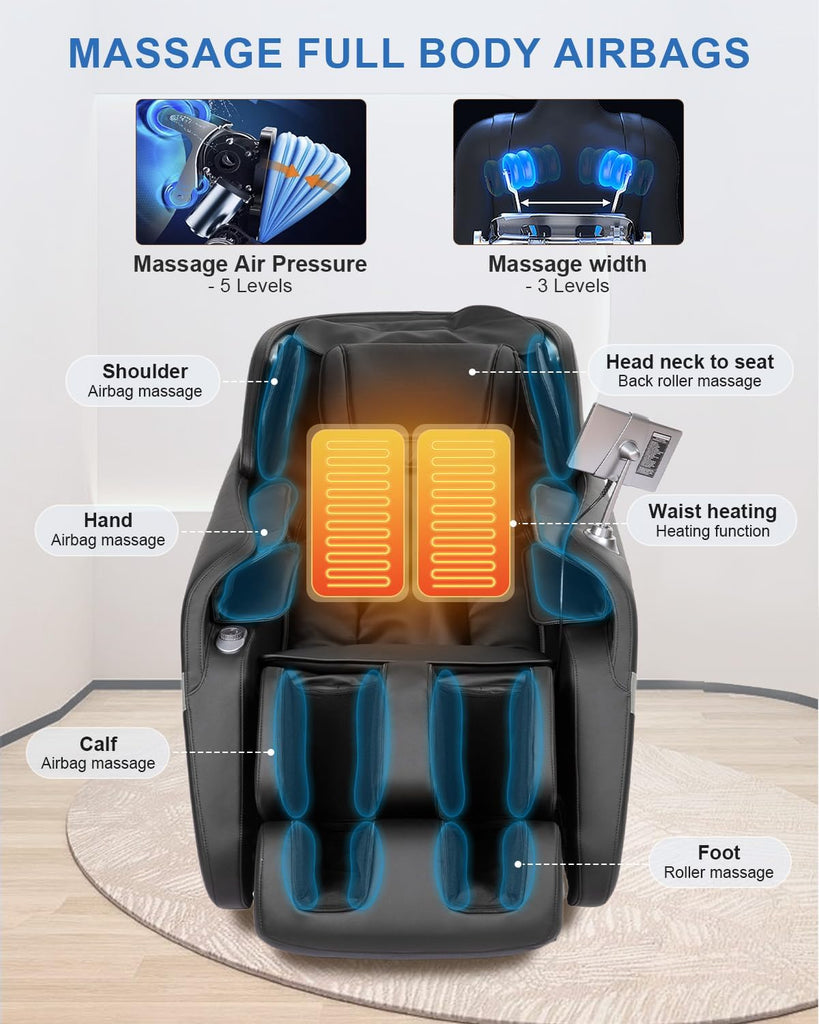Massage Chair Full Body, Shiatsu, Airbag Massage, SL-Track, Black | Zero Gravity Massage Chair with 13 Modes, Body