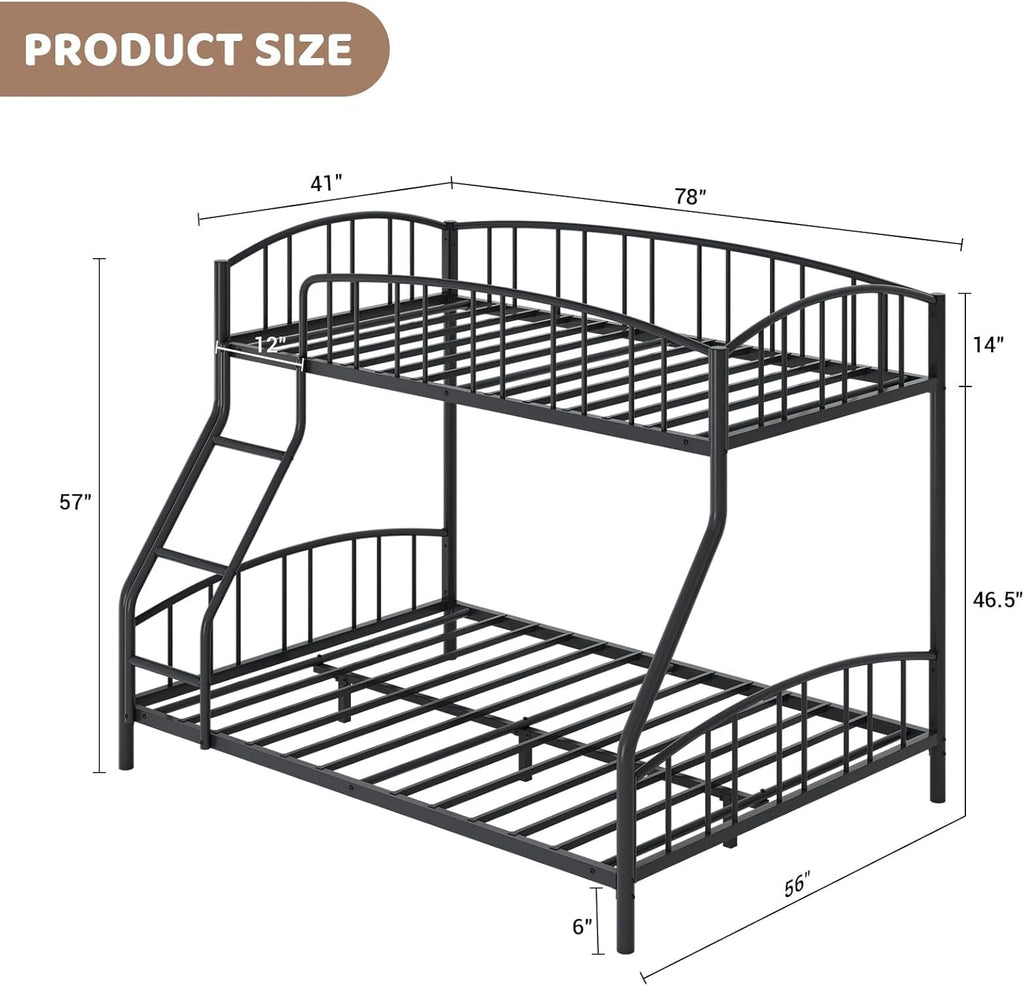 Bunk Bed Twin Over Full with Ladder and Arched Guardrail