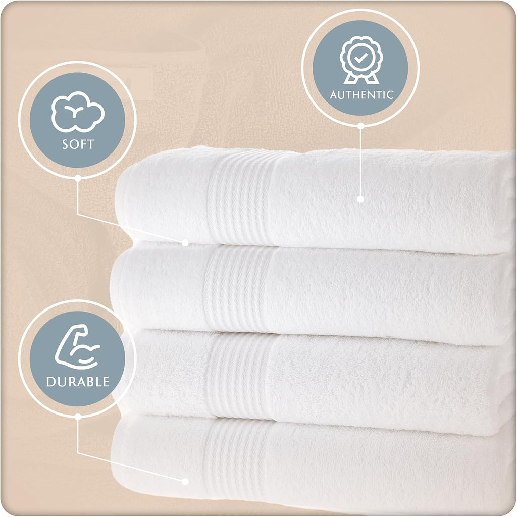 Basics Performance Bath Towels 100% Turkish Cotton with Hook Loops. Extra Large Luxury Absorbent Plush Towel Sets