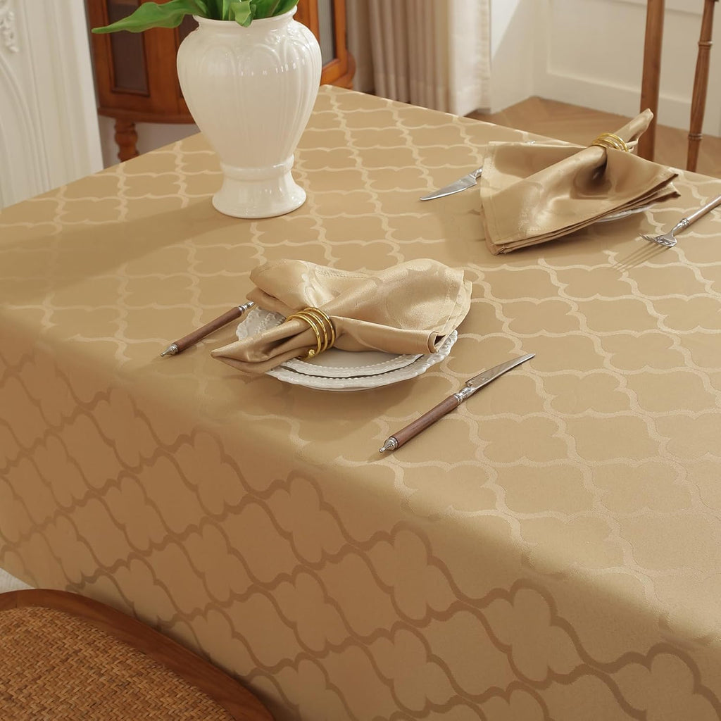 Jacquard Tablecloth Rectangle Damask Fabric Table Cloth, Water Resistant & Wrinkle Free Polyester Ta