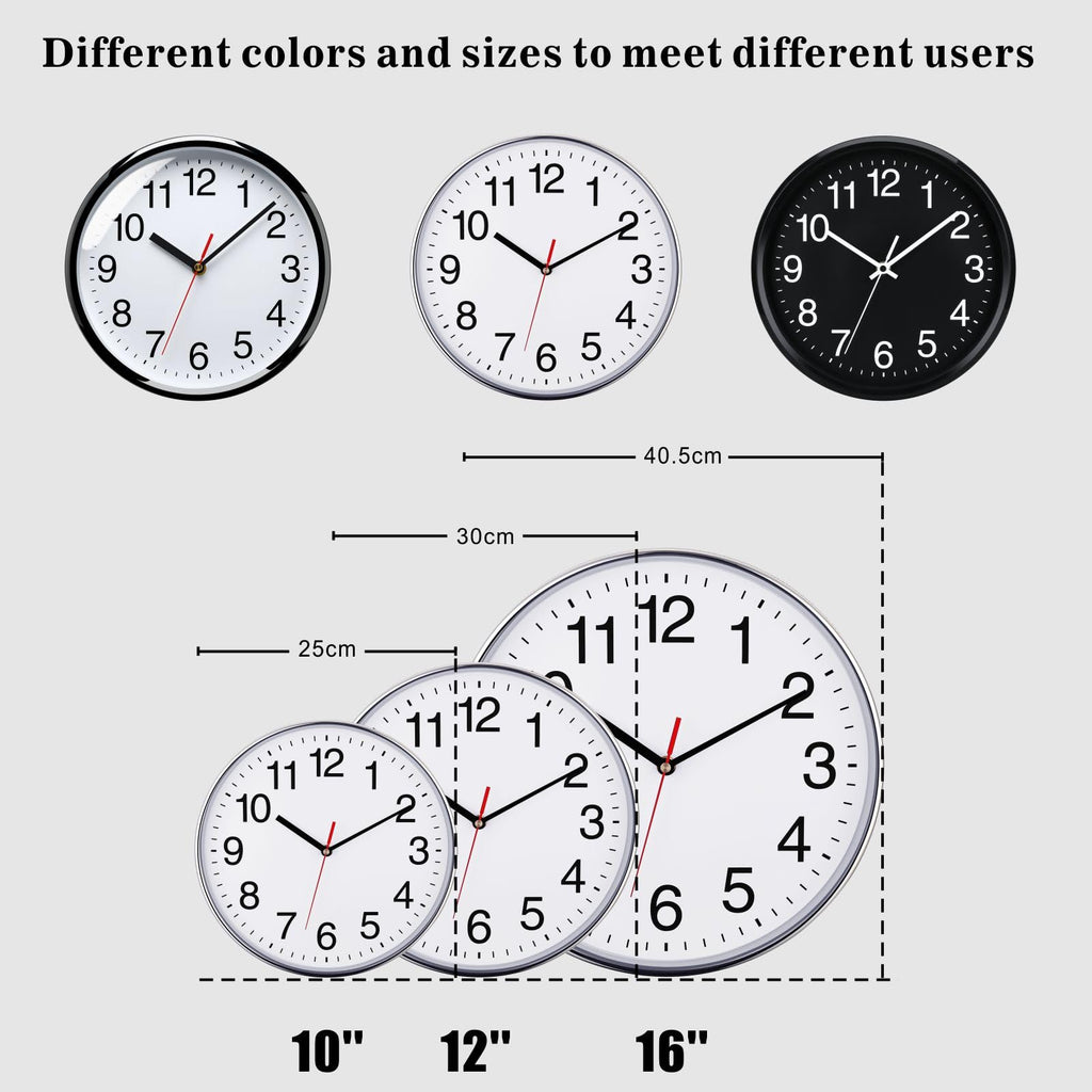 Extra Large Wall Clock - 16" Non Ticking Silent Quartz Black Wall Clocks - Simple Design Wall Clocks Decor, Battery