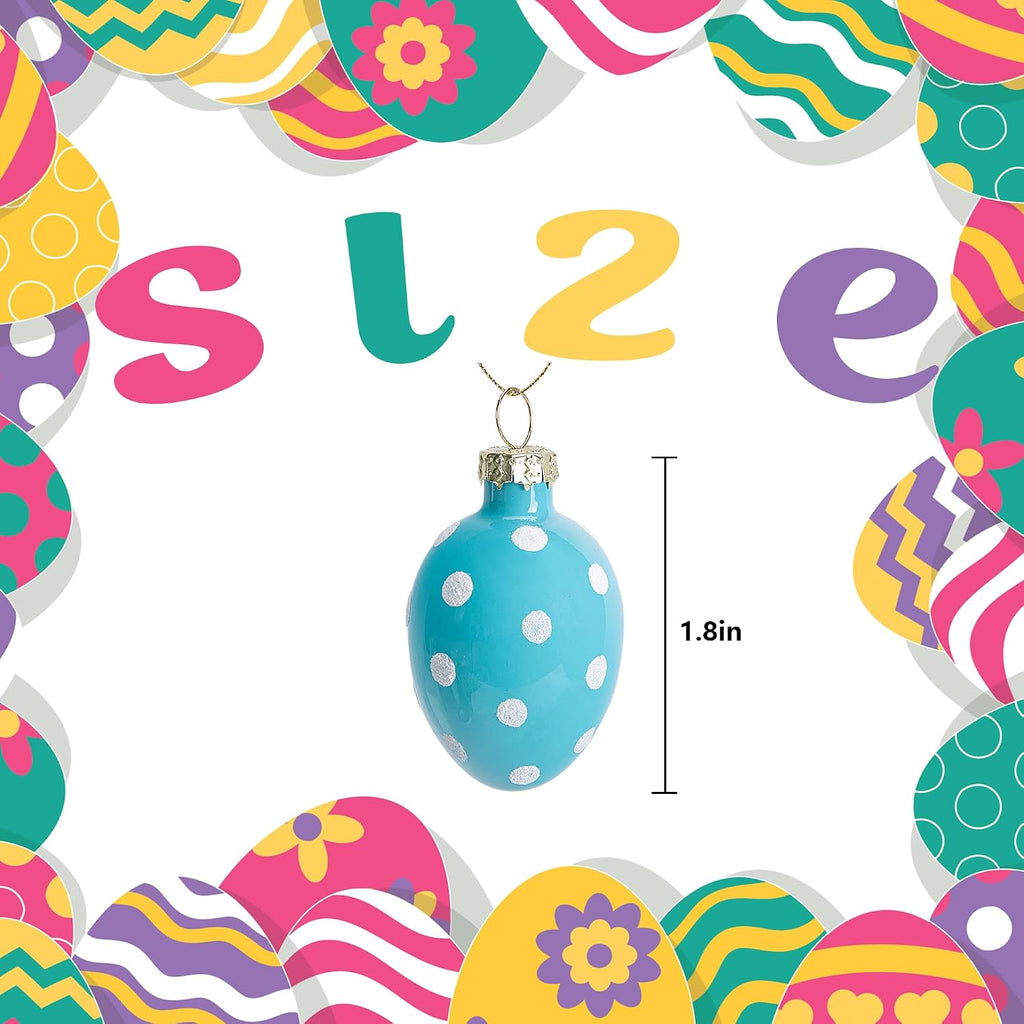 Glass Easter Hanging Eggs- 1.8 Inch Easter Eggs Hanging Ornaments- Dots Stripes Easter Decorations Eggs Tree - Set of 12