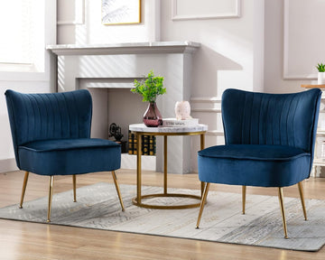 Velvet Accent Chair Set of 2 Comfy Living Room Chair Armless Slipper Chair Mid Century Side Single Sofa Chair with