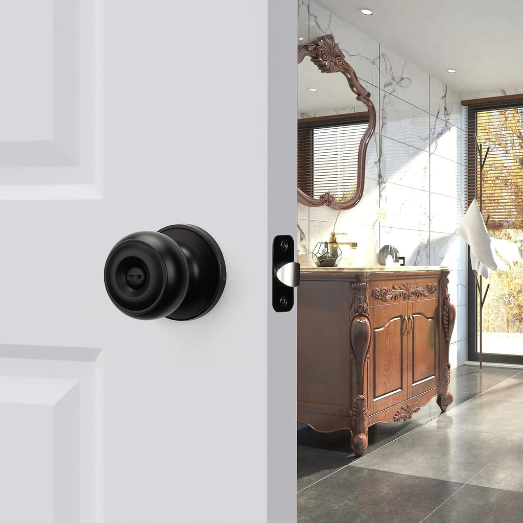 6 Pack Matte Black Door Knobs Interior Privacy, Black Interior Door Knobs or Bathroom Classic Round Doorknobs Hardware