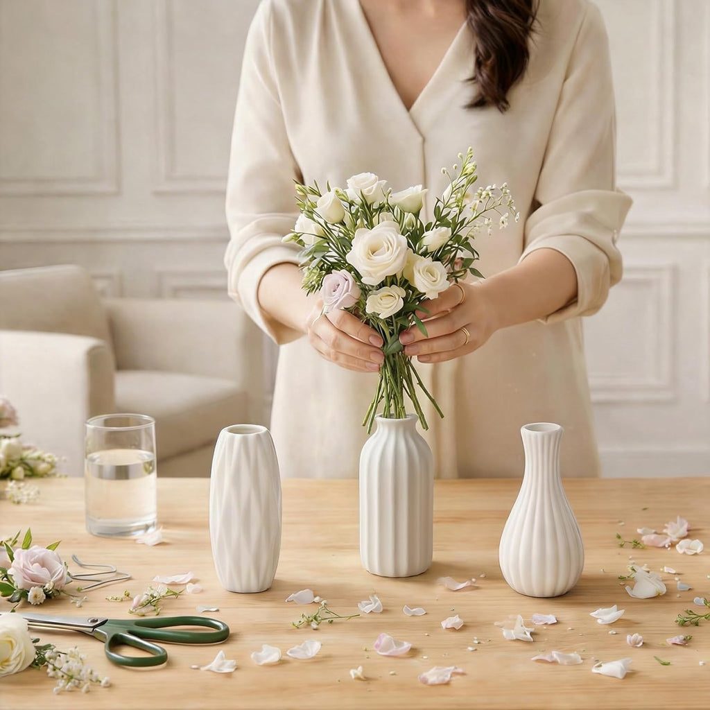 Ceramic Bud Vases Set of 12 - Matte Mini White Jars Bulk | Small White Ceramic Vases for Centerpieces, Wedding Floral