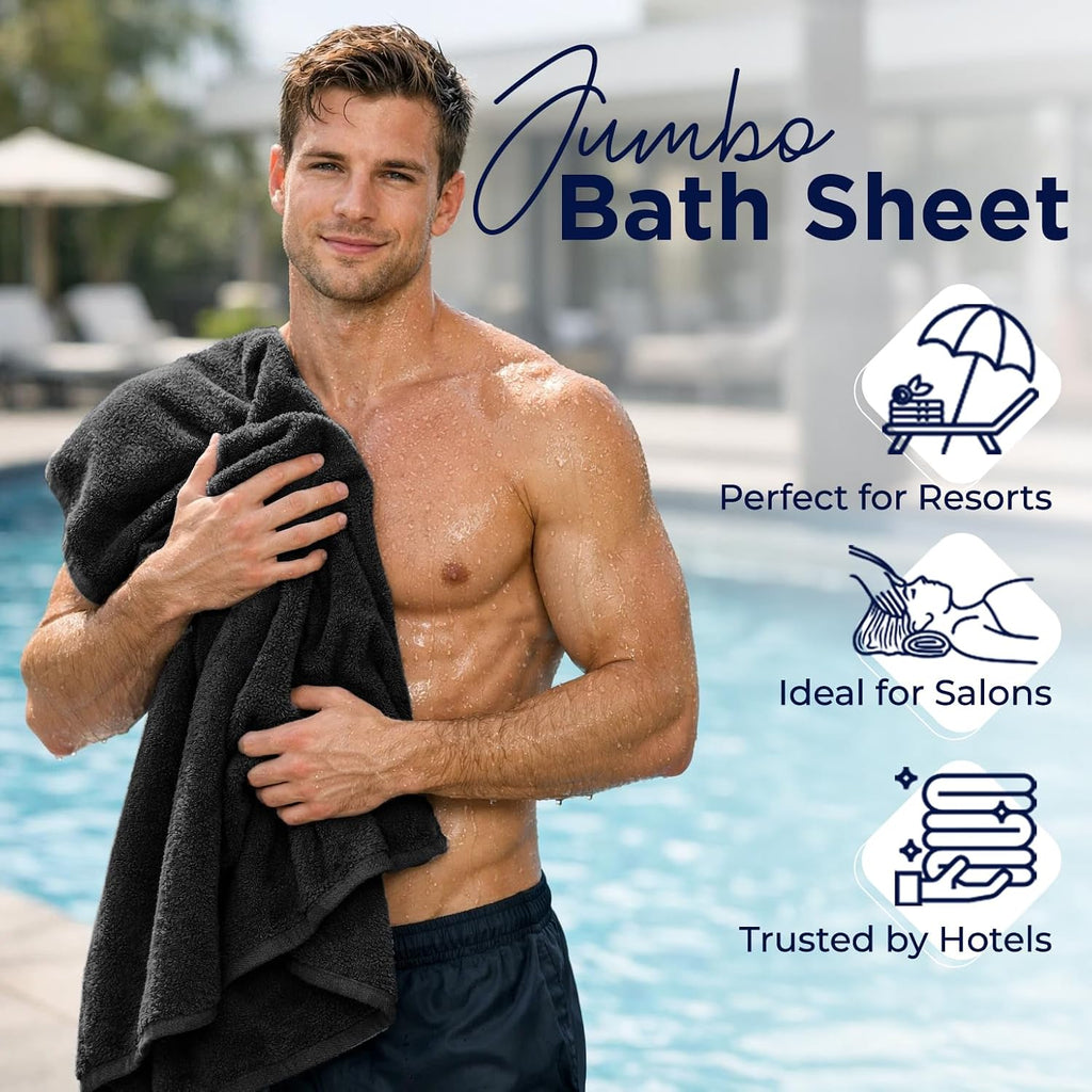 Pack of 1 Jumbo Bath Sheet 40x80 Inches, Oversized Black Bath Towels, Fluffy and Thick Extra Large Bath Sheets