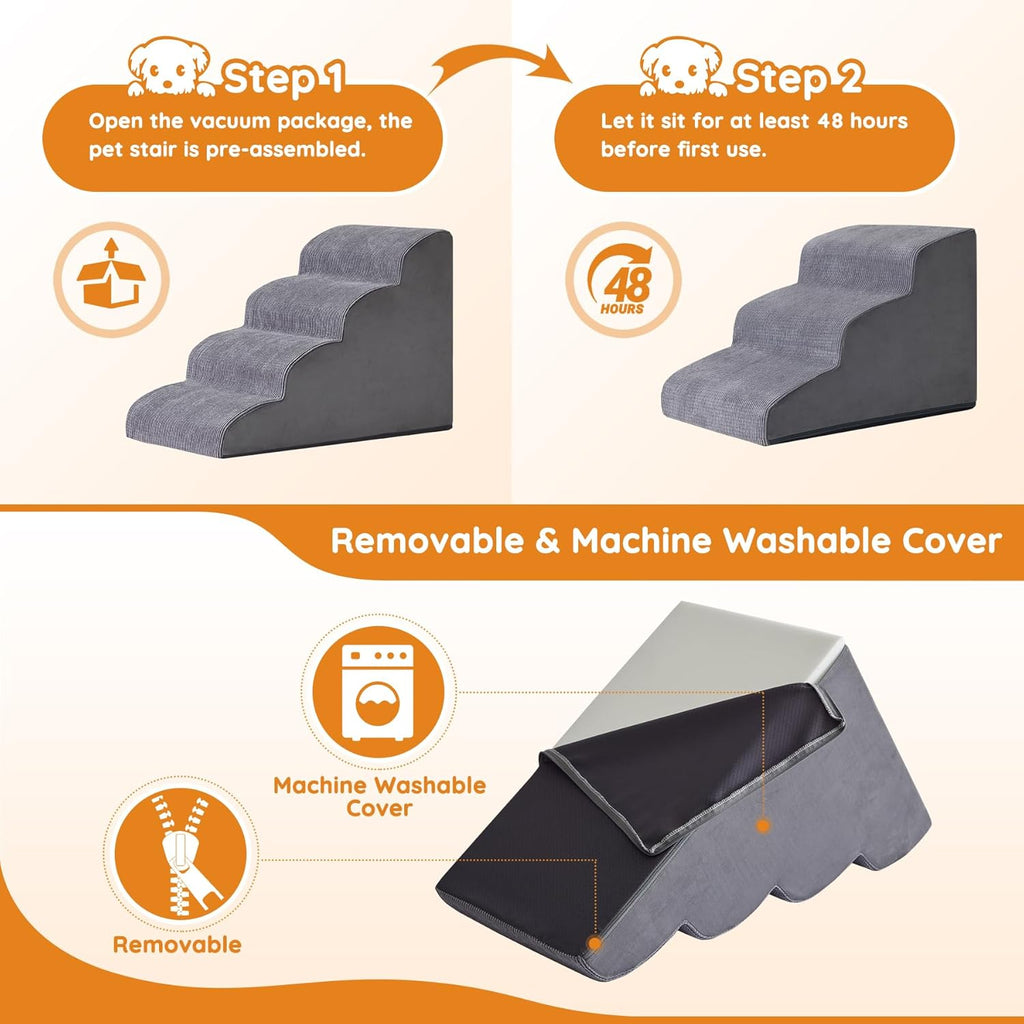 Dog Stairs for Small Dogs, 4-Step Dog Ramp for Bed 19.7" H, Dogs Steps for Bed, Couch