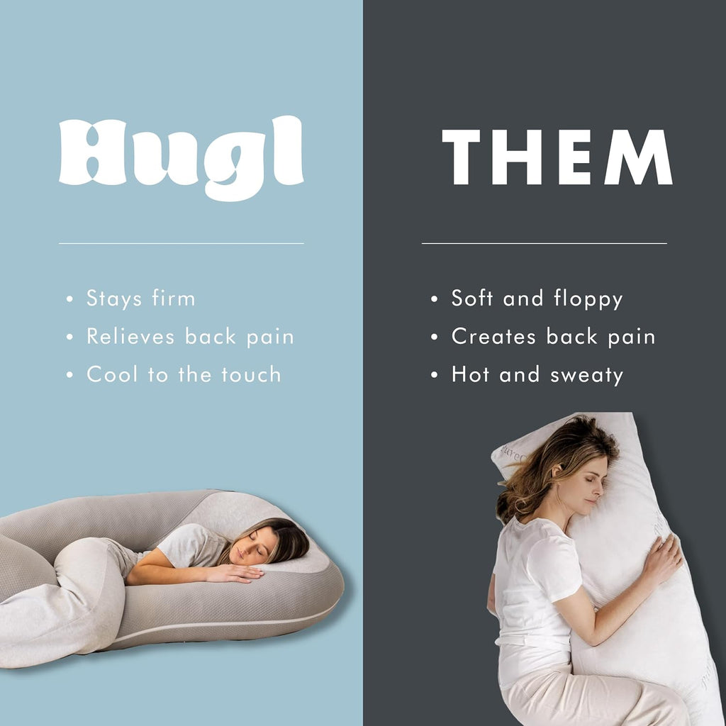 Hugl Cooling Body Pillow for Adults, U Shaped Pregnancy Pillow, Grey