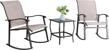 3 Piece Outdoor Rocking Bistro Set, Textilene Fabric Small Patio Furniture Set, Front Porch Rocker Chairs