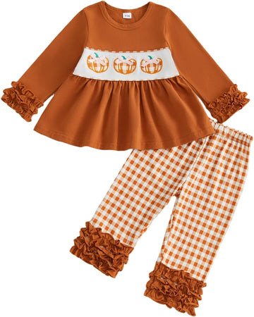 Toddler Baby Girl Outfit Shirts Tunic Top and Ruffle Pants Set