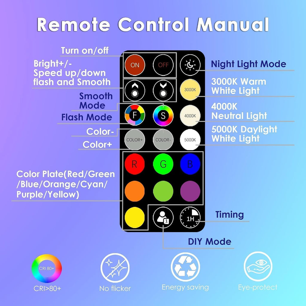 PAR30 LED Color Changing Light Bulb with Remote Control, RGB Dimmable Colored Light Bulbs 10W=65W, 2700K-6000K, 30