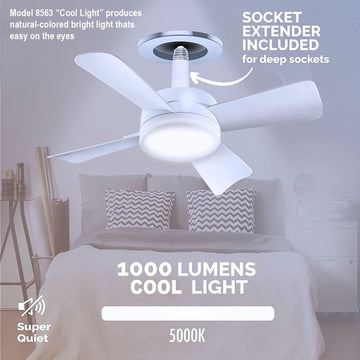Socket Breeze Light 5-Speed Deluxe LED Ceiling Fans with Lights and Remote Control For Bedroom, Kitchen, Living Room,1000 Lumens / 5000 Kelvins