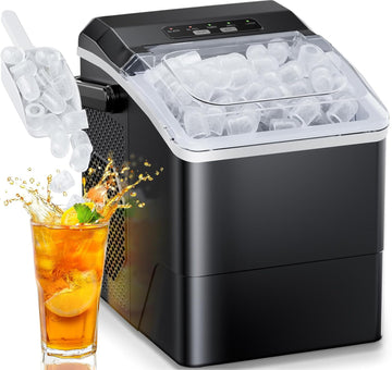 Ice Maker Countertop, 9 Cubes Ready in 6 Mins, 26 lbs per Day, Ice Machine with 2 Ice Sizes and Self-Cleaning