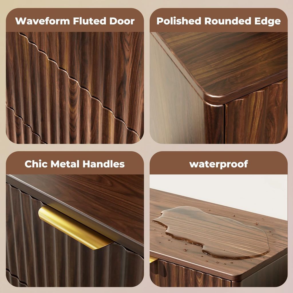 5-Drawer Dresser Fluted Drawers, Mid-Century, Walnut | 31"W x 15.4"D x 48"H, 130 lbs top / 40 lbs per drawer (7.7"H)