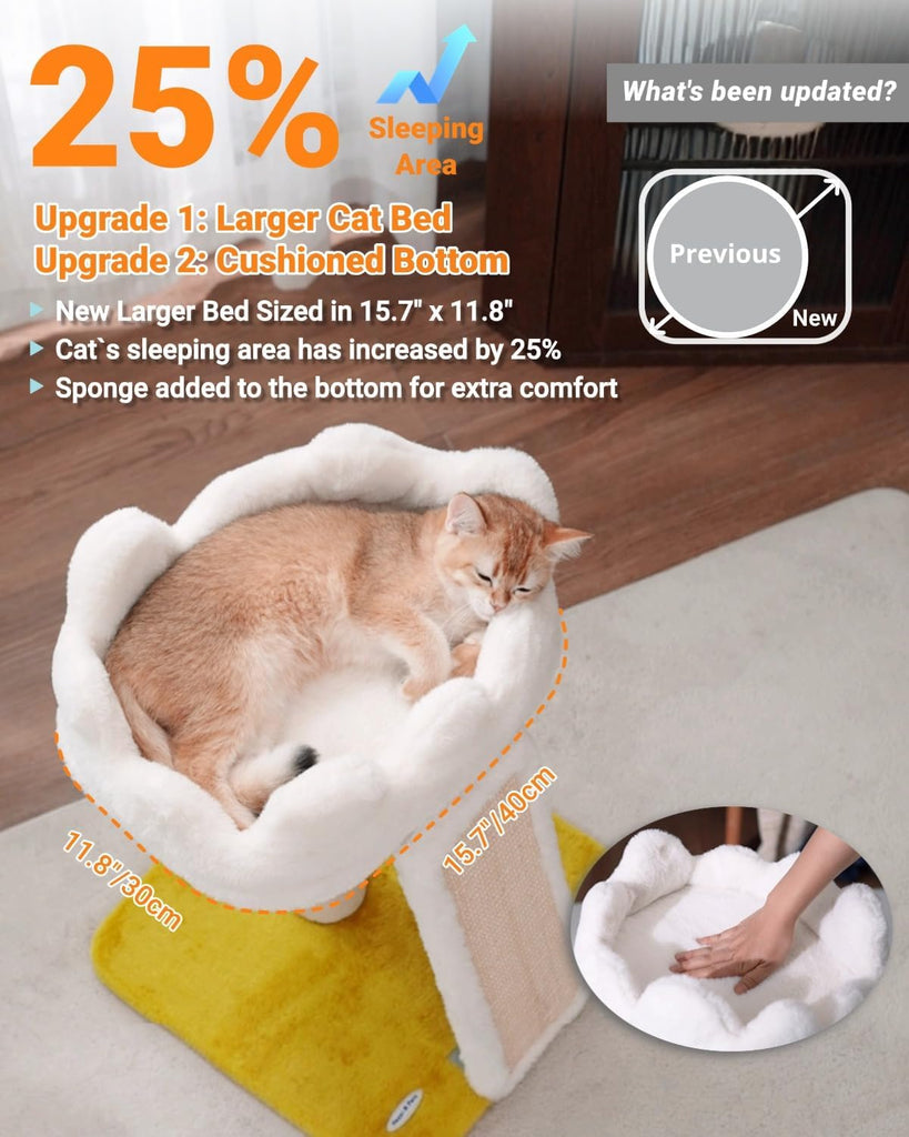 Cat Tree, Cloud Cat Tower with Soft Bed, Cat Scratching Post & Pad with Larger Perch for Window Viewing