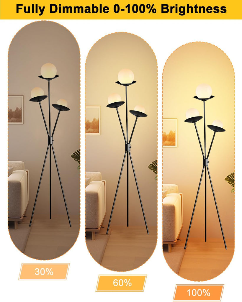 3 Globe Dimmable Tripod Floor Lamp, Mid Century Tree Floor Lamps with 3Pcs 3000K Bulbs Included