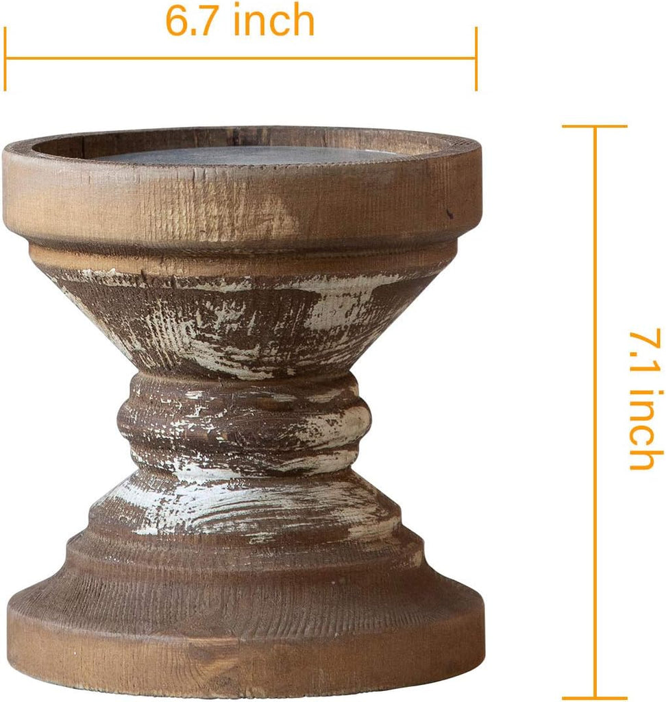 Farmhouse Antique Candle Holder for Pillar Candle, Vintage Wooden Pillar Candle Holder,Rustic Candlestick Holder for