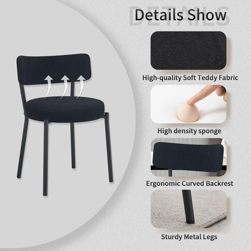 Boucle Dining Chairs Set of 4, Modern Round Upholstered Dining Chairs, Curved Backrest Kitchen Dining Room Chairs