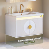 30-Inch Floating Bathroom Vanity Set with Sink & Mirror – Wall-Mounted Cabinets with LED Strip Lighting and Large Storage, White