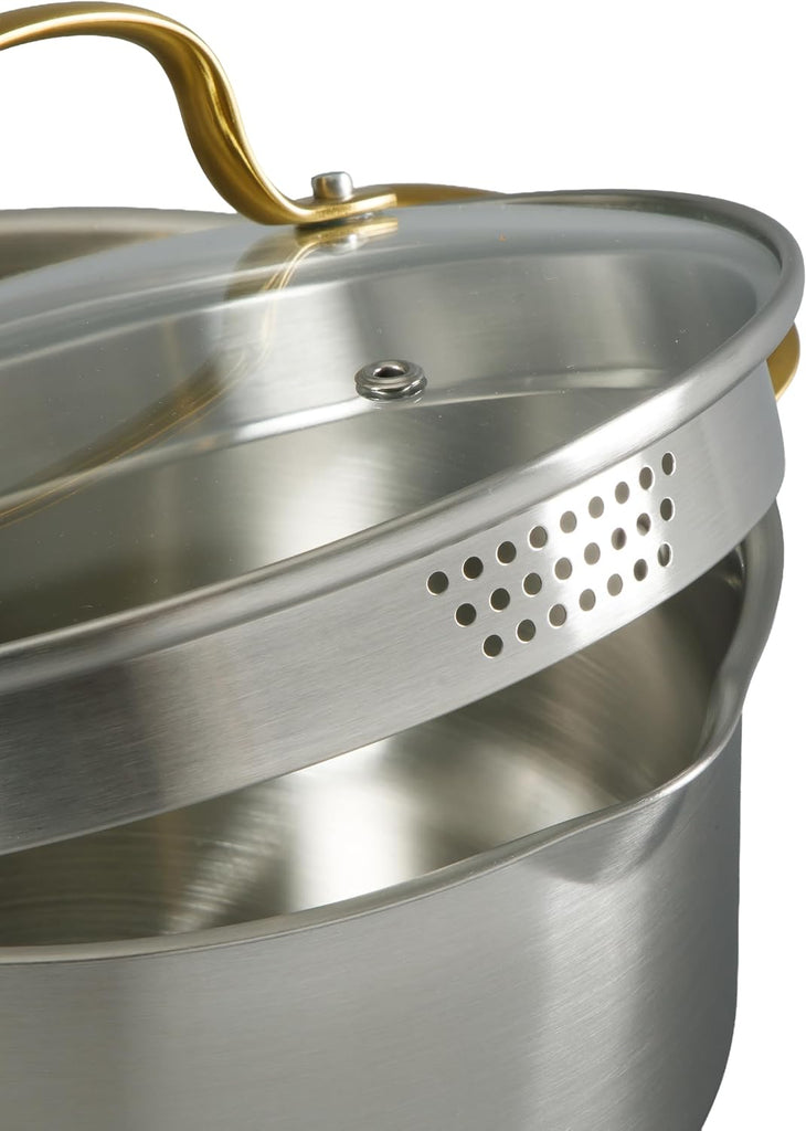 Platinum Sunstreak Pots and Pans Set, 10-Piece Stainless Steel Cookware Set with Glass Strainer Lids and Gold
