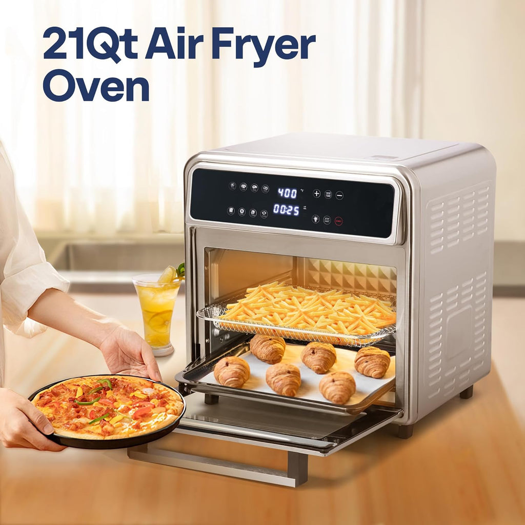 21 Qt Air Fryer Toaster Oven Combo, 8-in-1 Convection Oven Countertop with Rotisserie and Dehydrator, Stainless Steel