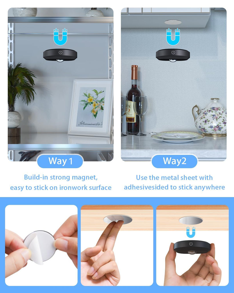 Puck Lights with Remote Control, Rechargeable Under Cabinet Lights, 1200mAh Battery Operated Tap Lights, Dimmable