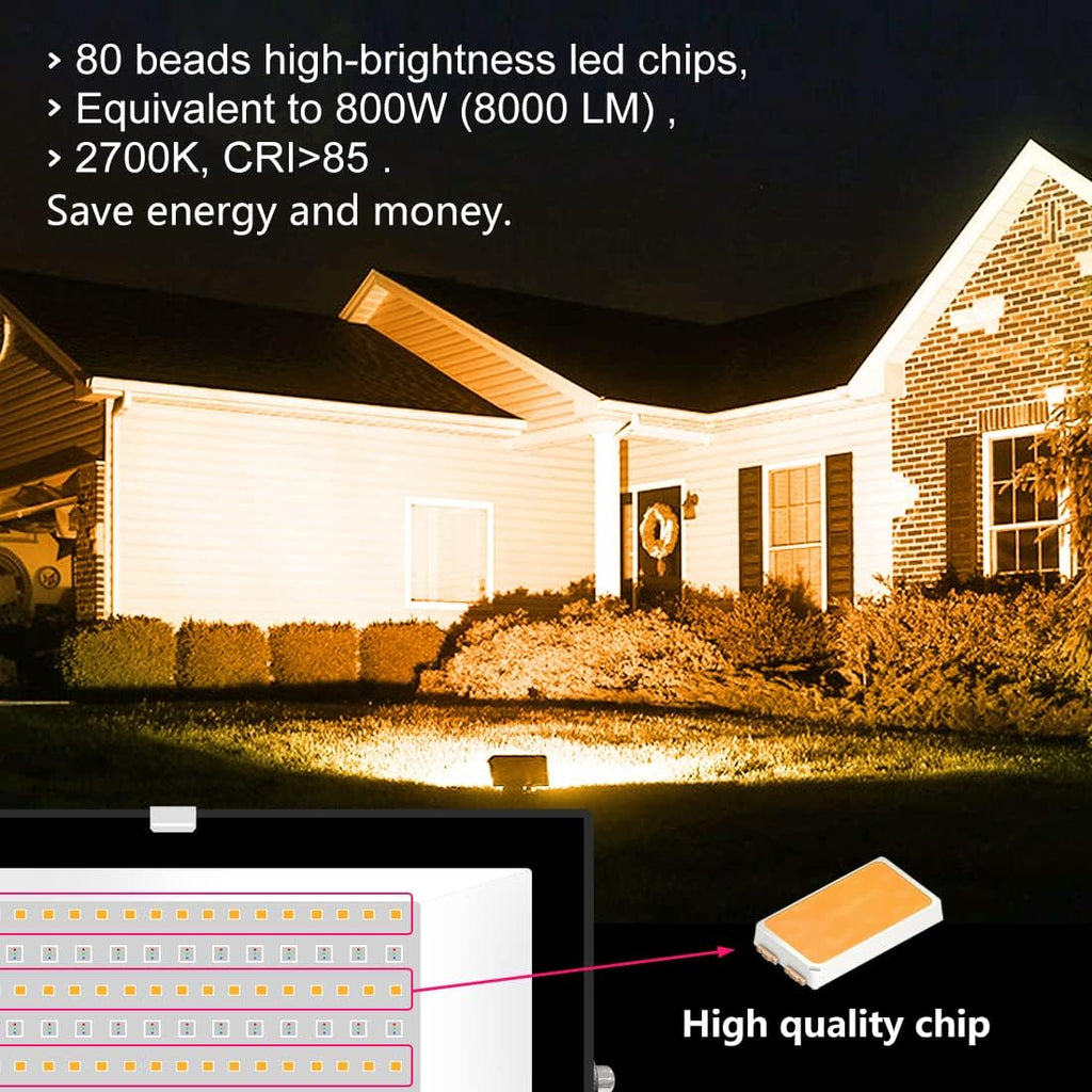 LED Floodlight 800W Equivalent 8000LM,Outdoor RGB Color Changing, IP66 WaterproofSmart Floodlights RGBW 2700K Warm