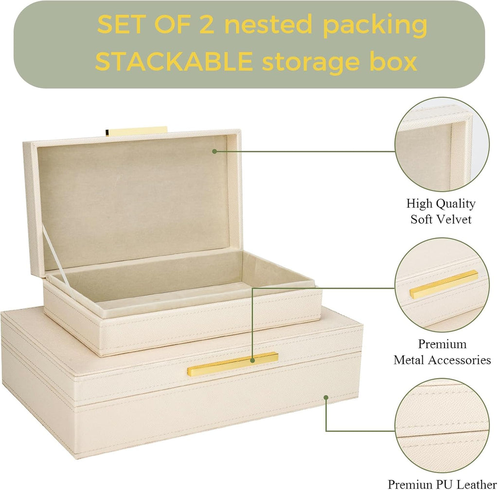 Decorative Storage Boxes with Lids PU Leather Memory Box for Keepsakes, Beautiful Large Decorative Box - Set of 2
