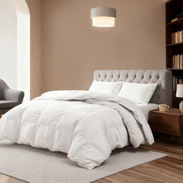 Luxurious Feather and Down Comforter Duvet Insert Twin, 100% Cotton Cover, Hotel Collection Quilts, 44 oz Fill