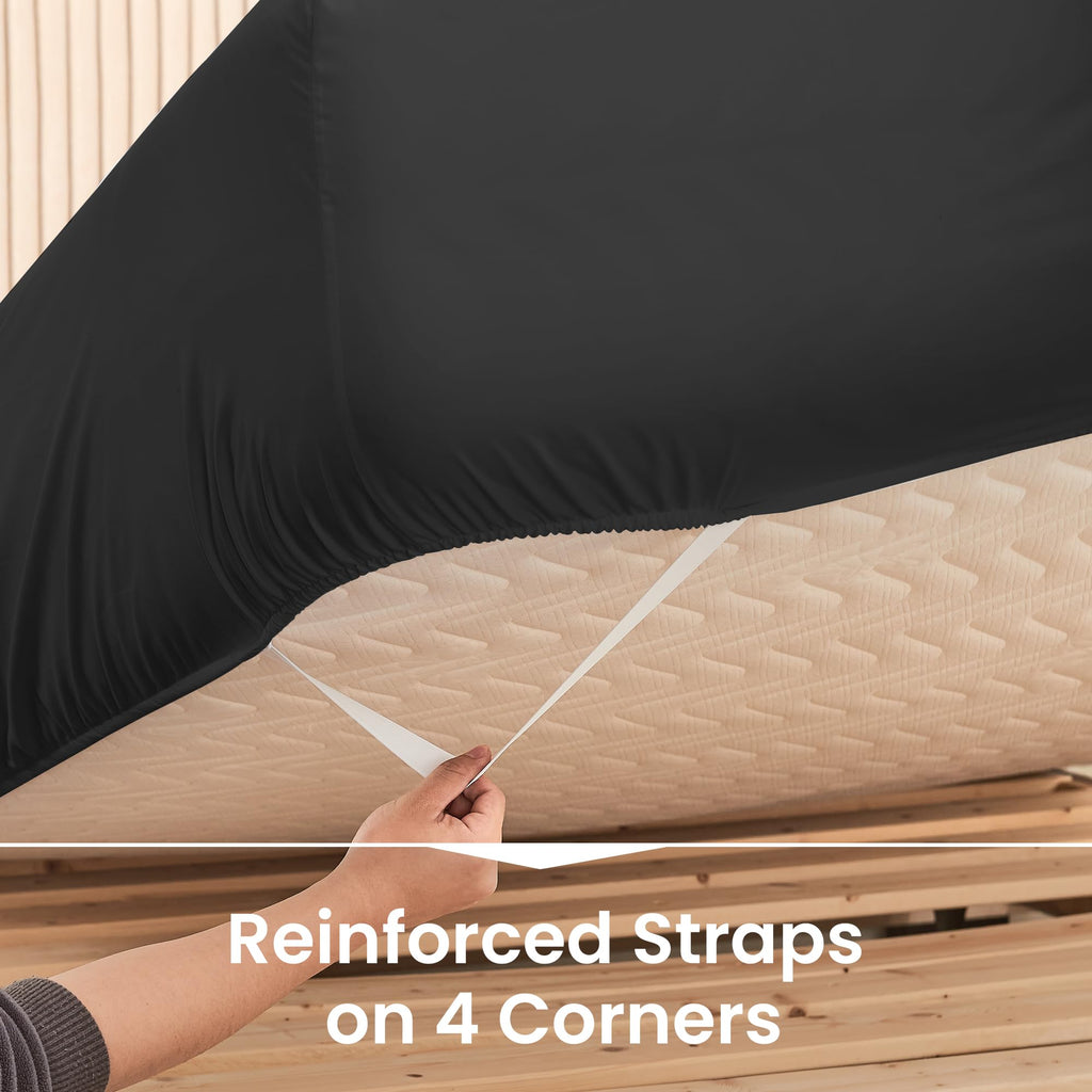 Full Fitted Sheet with Corner Straps, Brushed Microfiber, Black