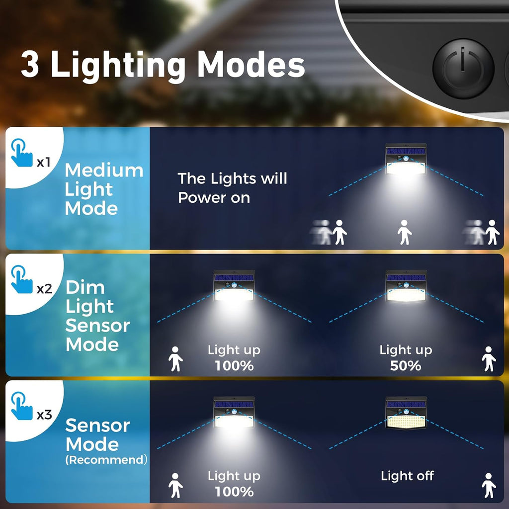 6 Packs] Solar Lights Outdoor Motion Sensor Solar Security Lights Waterproof with 3 Lighting Modes Solar Powered Wall