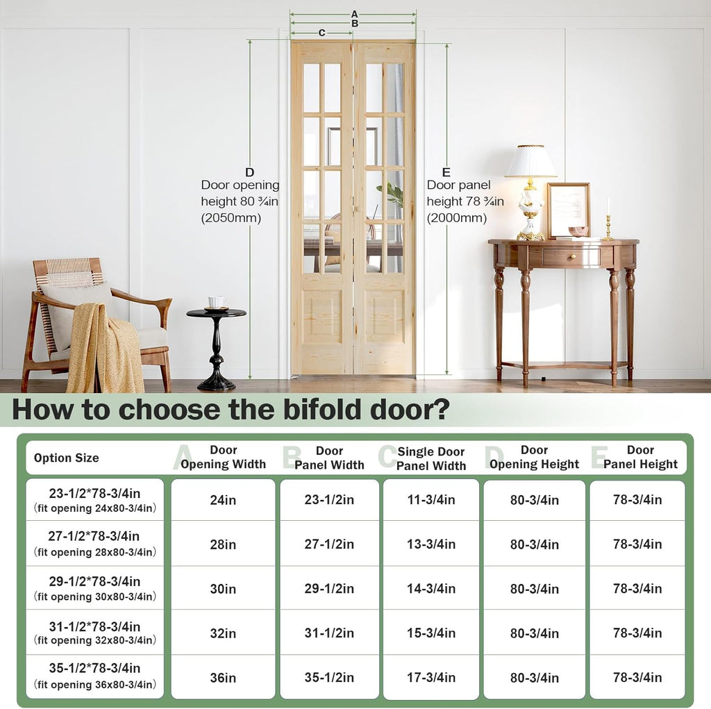 Bifold Doors for 32"×80" Opening, Clear Glass French Interior Folding Barn Door with Concealed Hardw