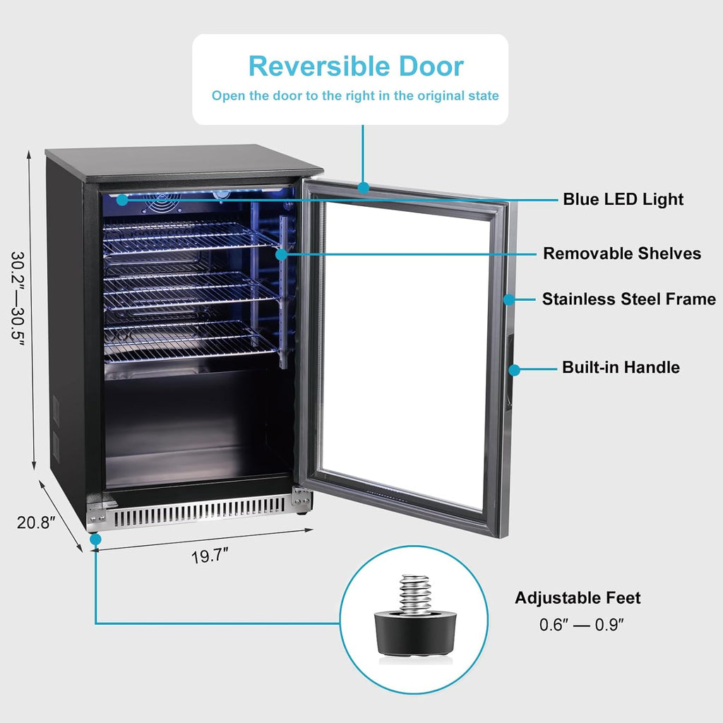 20 Inch Built in Beverage Fridge with Glass Door