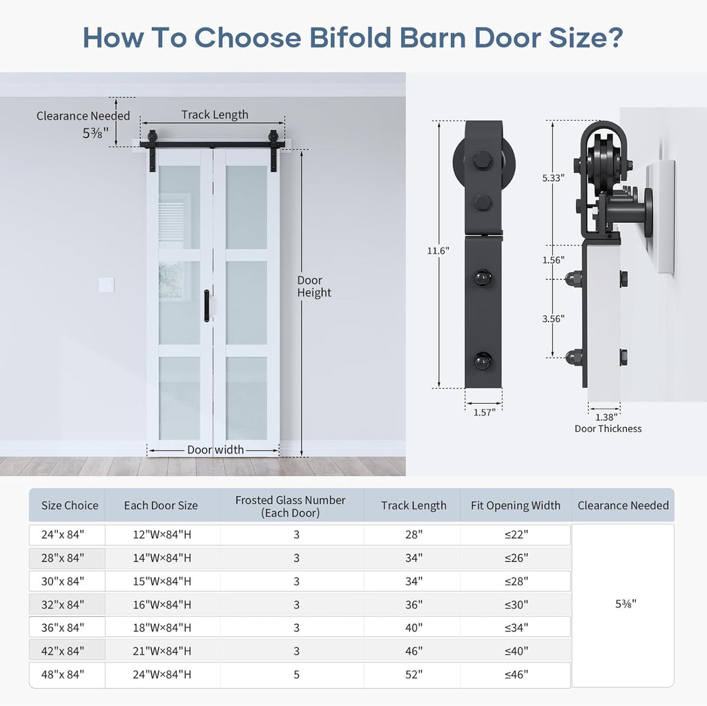 32"x 84" (Double 16" x 84") Bifold Barn Door, Bifold Sliding Barn Door with Hardware Kit, Solid MDF 