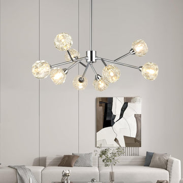 Sputnik Chandeliers for Dining Room Light Fixture Over Table, Modern Crystal Chandeliers, 9 Lights Chrome Lighting Fixtures for Living Room Bedroom Kitchen Island Bar